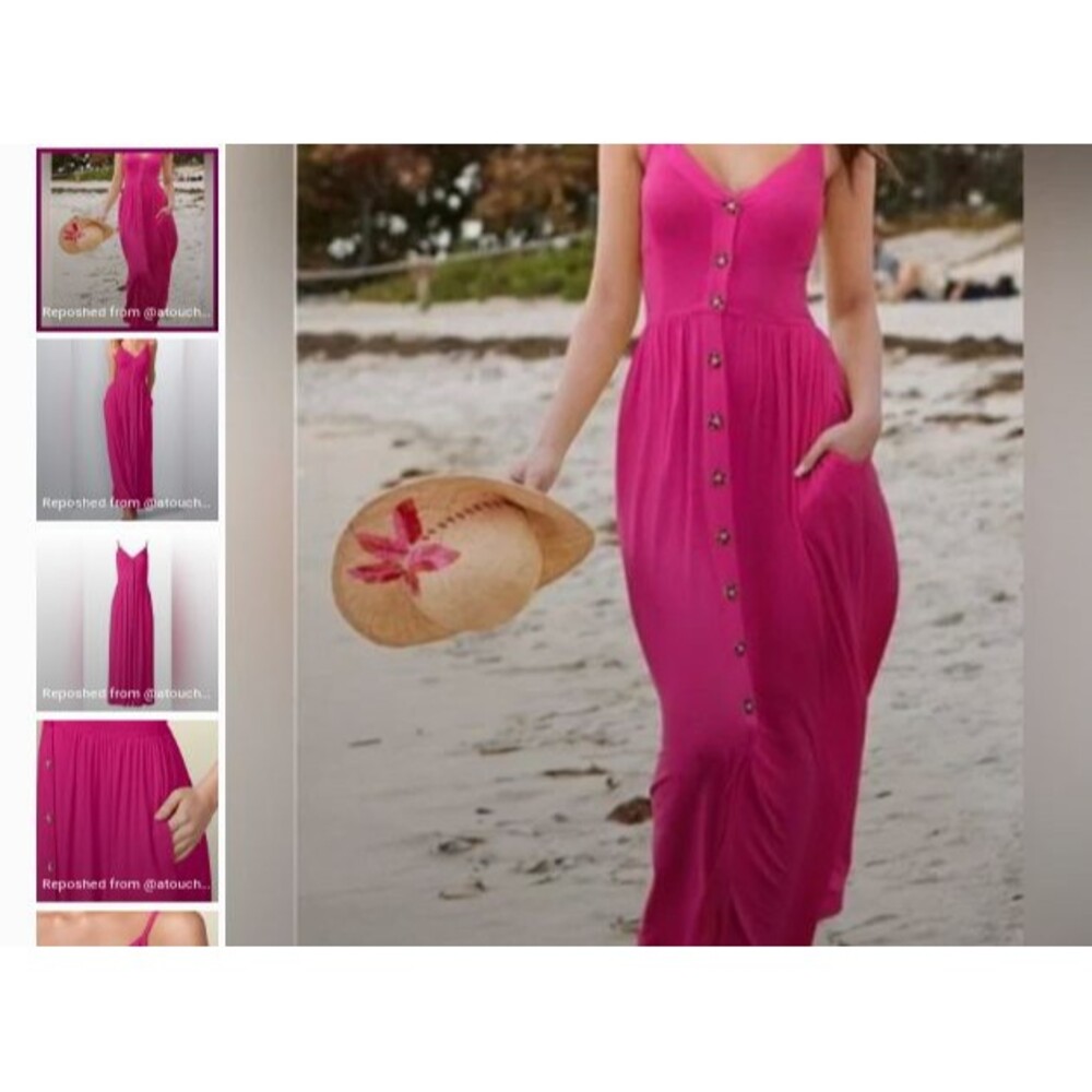 Hot Pink Sleeveless Maxi Dress Women’s Button Down Flowy Summer Dress Size M